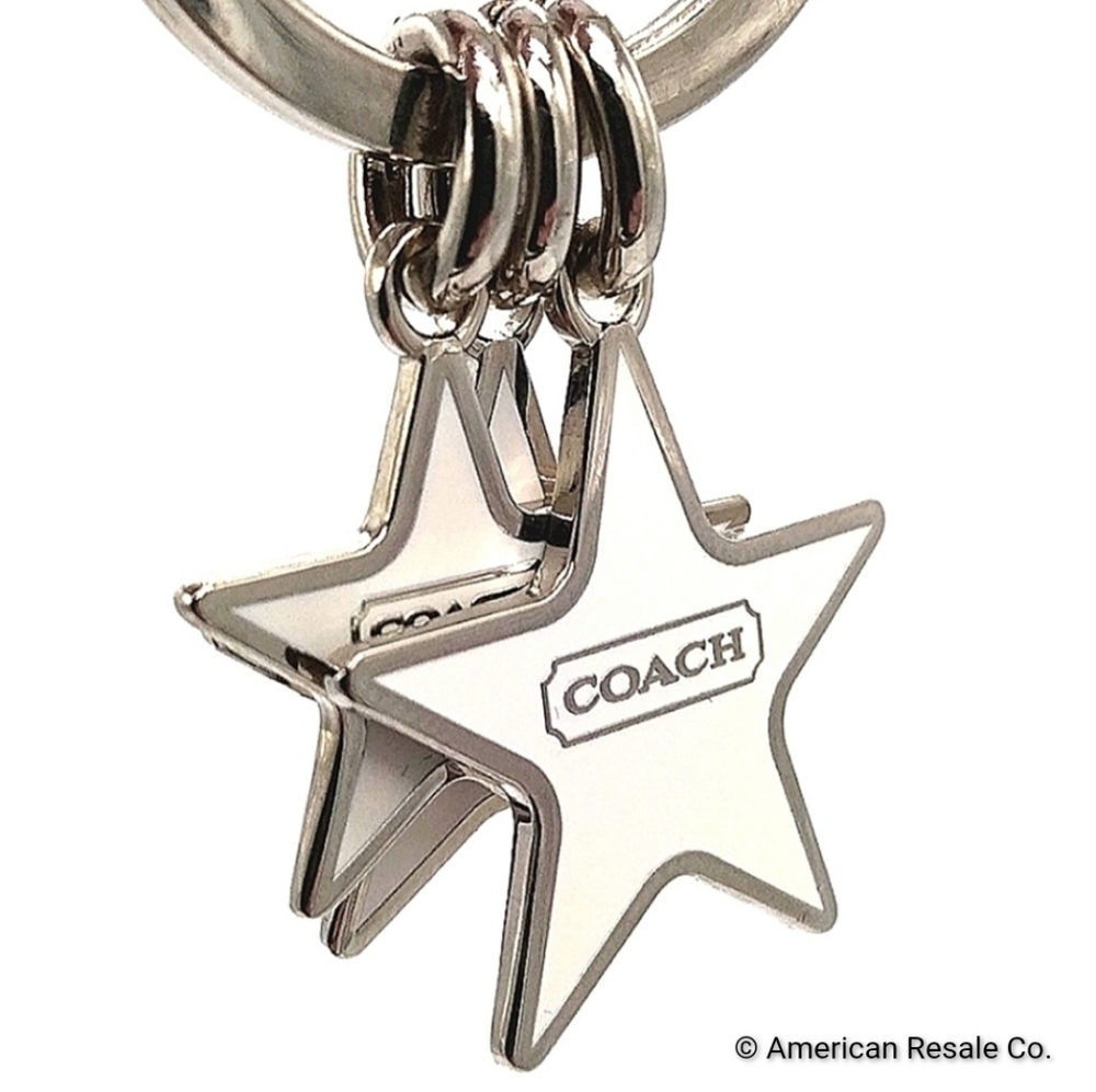 Vintage COACH White Triple Star Keychain Fob Purse Charm-Rare